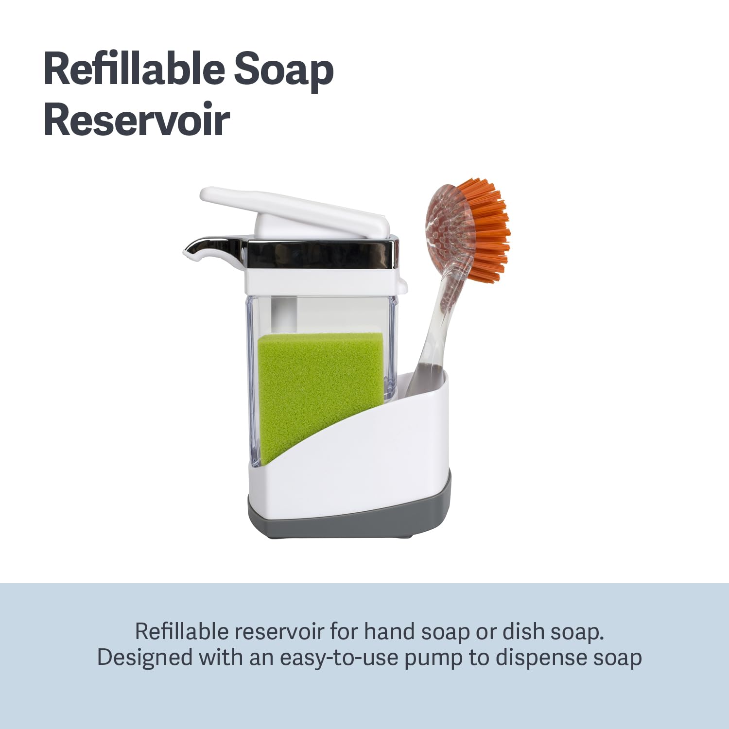 Casabella Sink Sider Solo Soap Pump and Sponge Caddy for Kitchen Sinks, Kitchen Sink Organizer Sponge Caddy and Soap Pump Combo, White