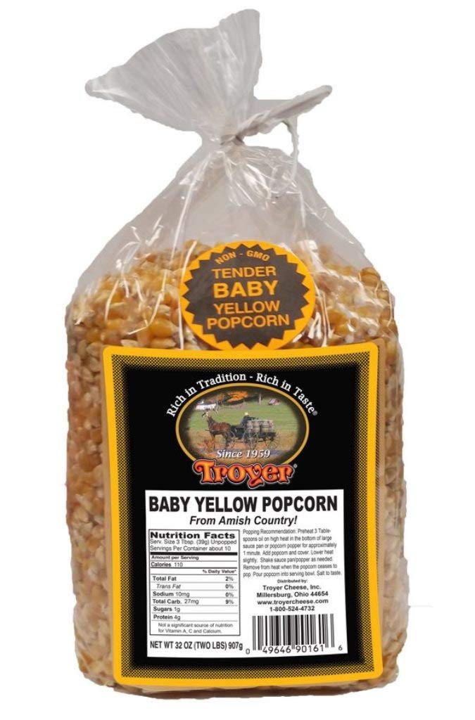 Amish Popcorn Gluten Free, NON GMO Tender Baby Yellow Popcorn by Troyer Farms - 2 lb. Bag