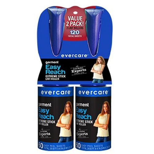 Evercare Garment Easy Reach Lint Roller, 120 Sheets (2-Pack of 60 sheets each)