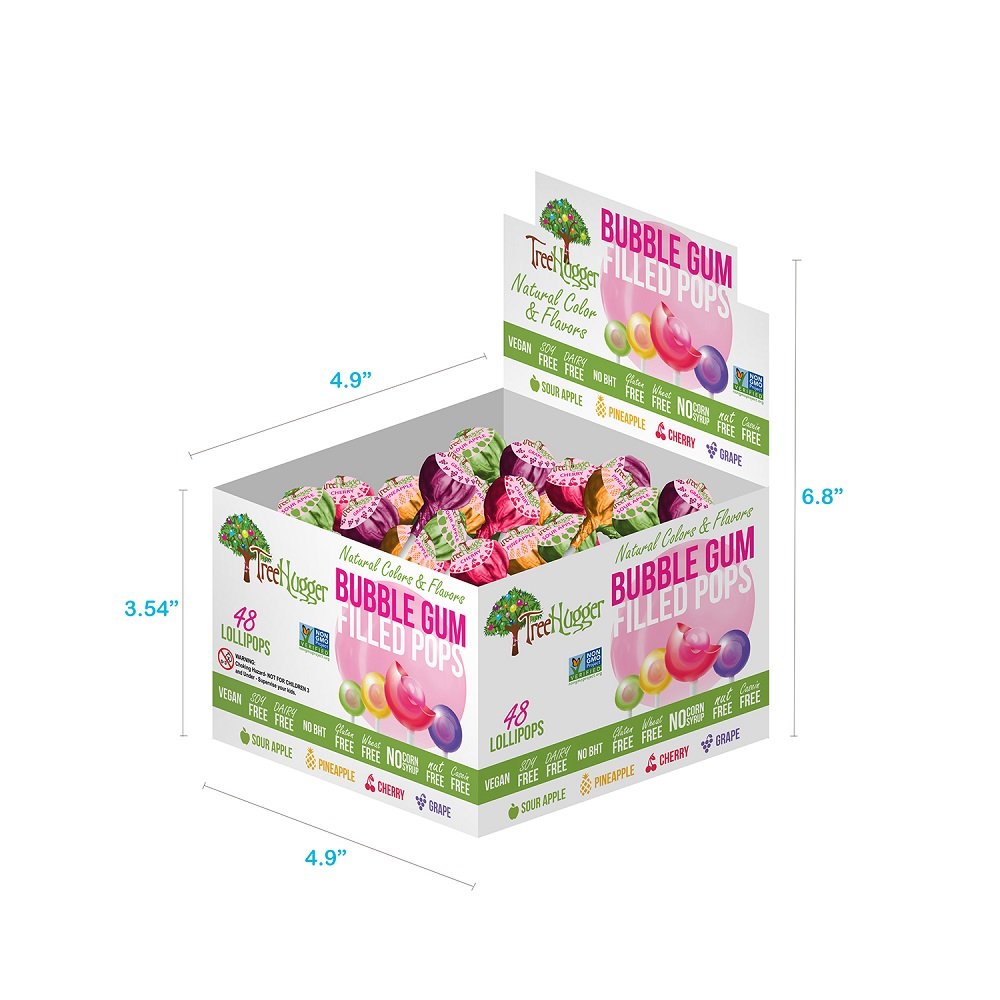 Tree Hugger Bubble Gum Filled Pops Display Box, Great for Big Fun, 48 Count