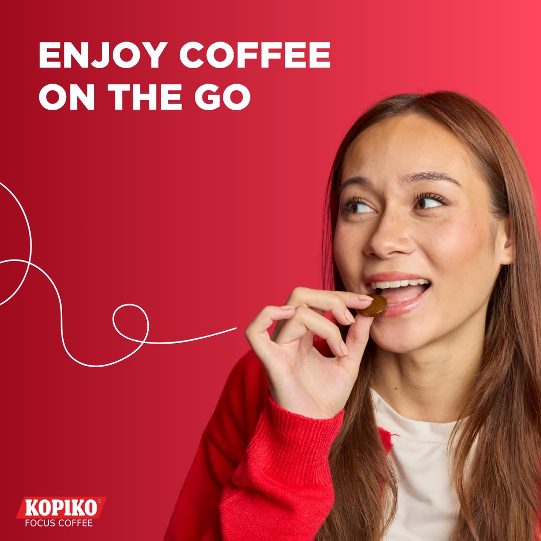 Kopiko Focus Coffee Candy - Have 80mg Caffeine per 2 Pieces for Energy & Mental Focus - Sugar-Free Hard Candy with Real Indonesian Coffee Extract (6
