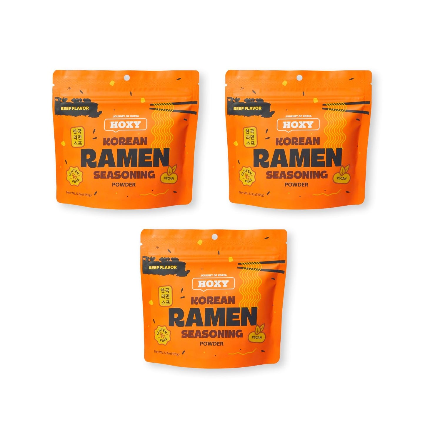 HOXY Journey of Korea "Korean Ramen Seasoning" | Gluten Free, Vegan | Finest Ramen Seasoning Powder | 5.3oz (BEEF, Pack of 3)