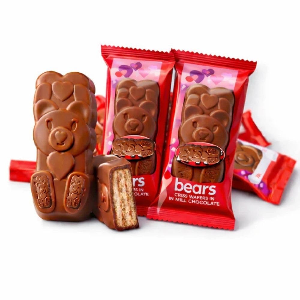 Milk Chocolate Wafer Bear Shaped Candy Individually Wrapped Bulk Bag - 5 lb (Approx. 150 pieces)