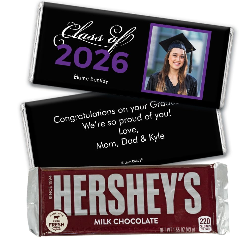 24 Pack Personalized Graduation Class of 2026 Standard Milk Chocolate Candy Bar Party Favors For Senior Gifts, Table Decoration, Dessert Tables & More