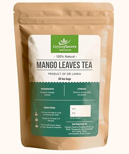 CEYLONFLAVORS FRESH AND PURE Naturally Grown Mango Leaf Tea Bags / 30 Count