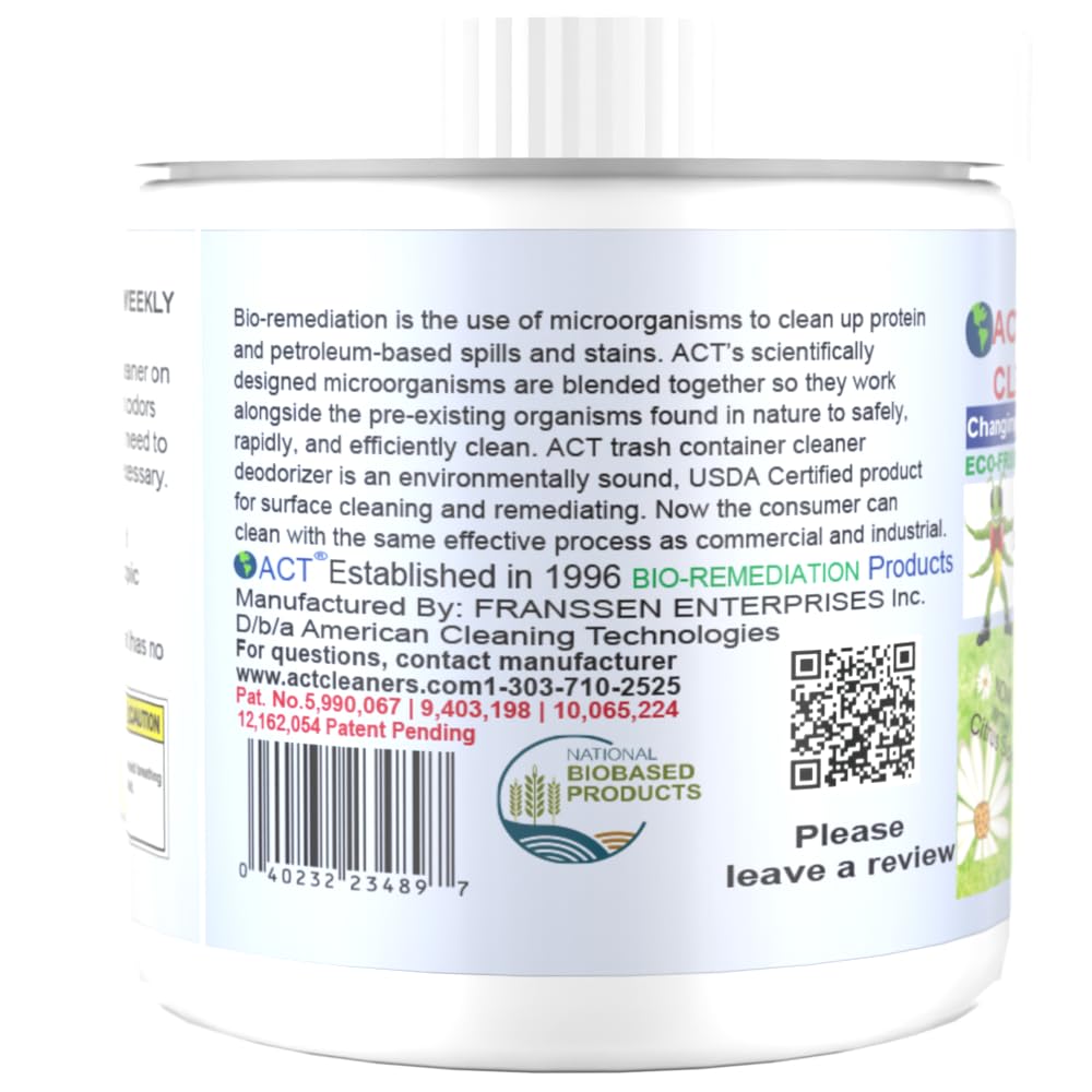 ACT Trash Deodorizer and Cleaner | Eliminates Odors Controls Garbage Sludge | for Garage and Outdoor Bins | Dry Powder Eco-Friendly (8oz)