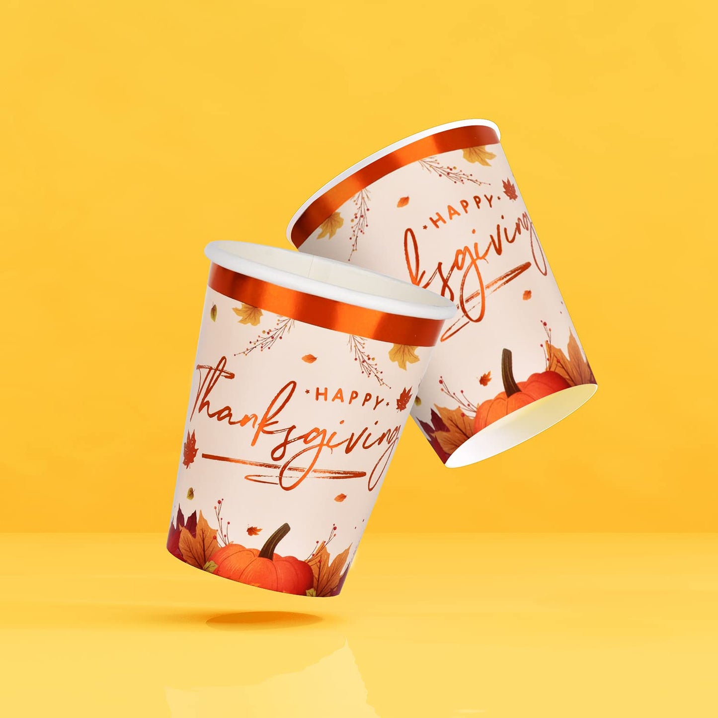 Gatherfun Thanksgiving Party Supplies Maple Leaves Disposable Paper Cups for Thanksgiving Dinner Party Fall Party Decorations, 9OZ 20 Pack