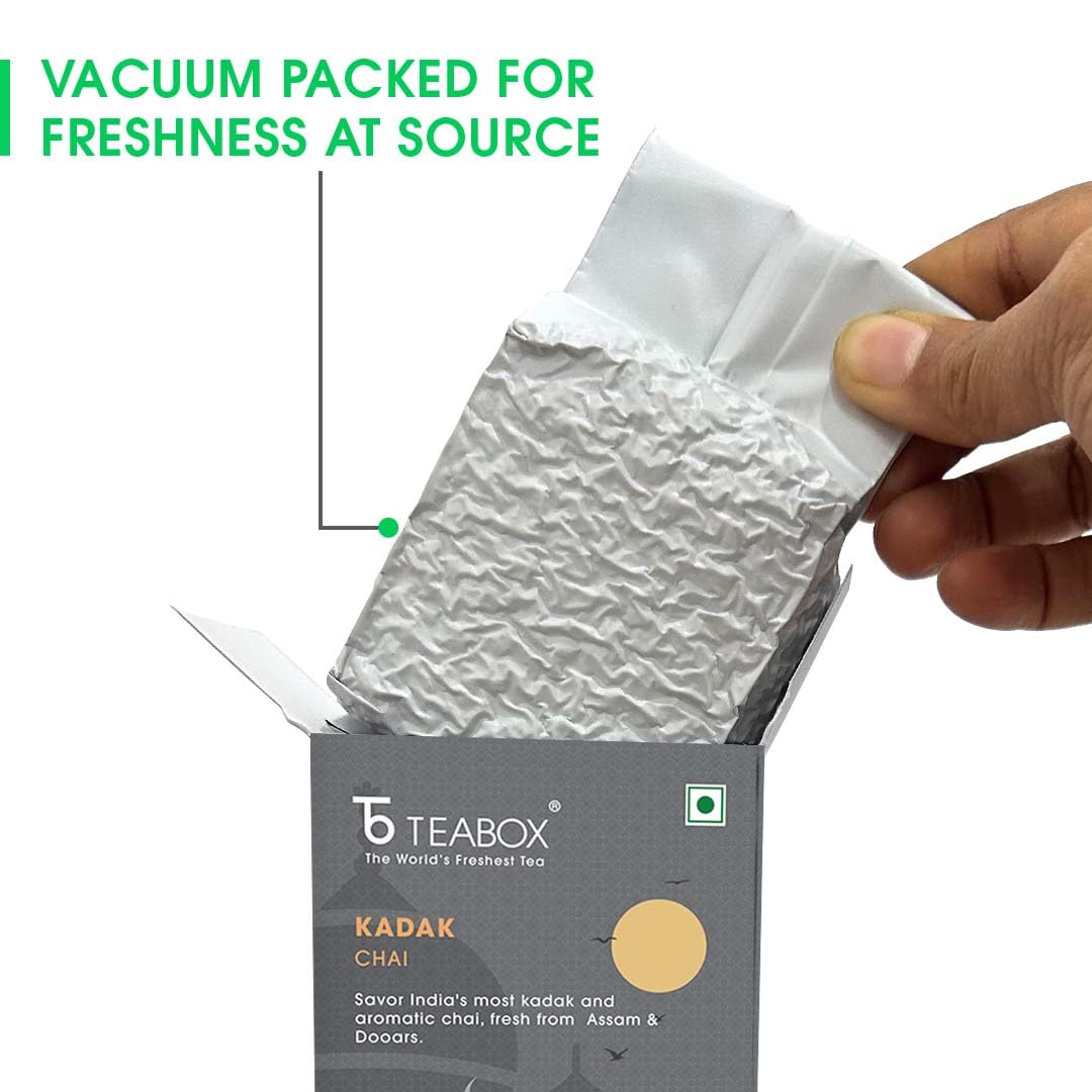 Teabox Premium Fresh Kadak Chai Vacuum Sealed Pack | Sourced From The Estates Of Assam & Dooars | Strong and Premium Chai Black Tea 250G/8.8oz