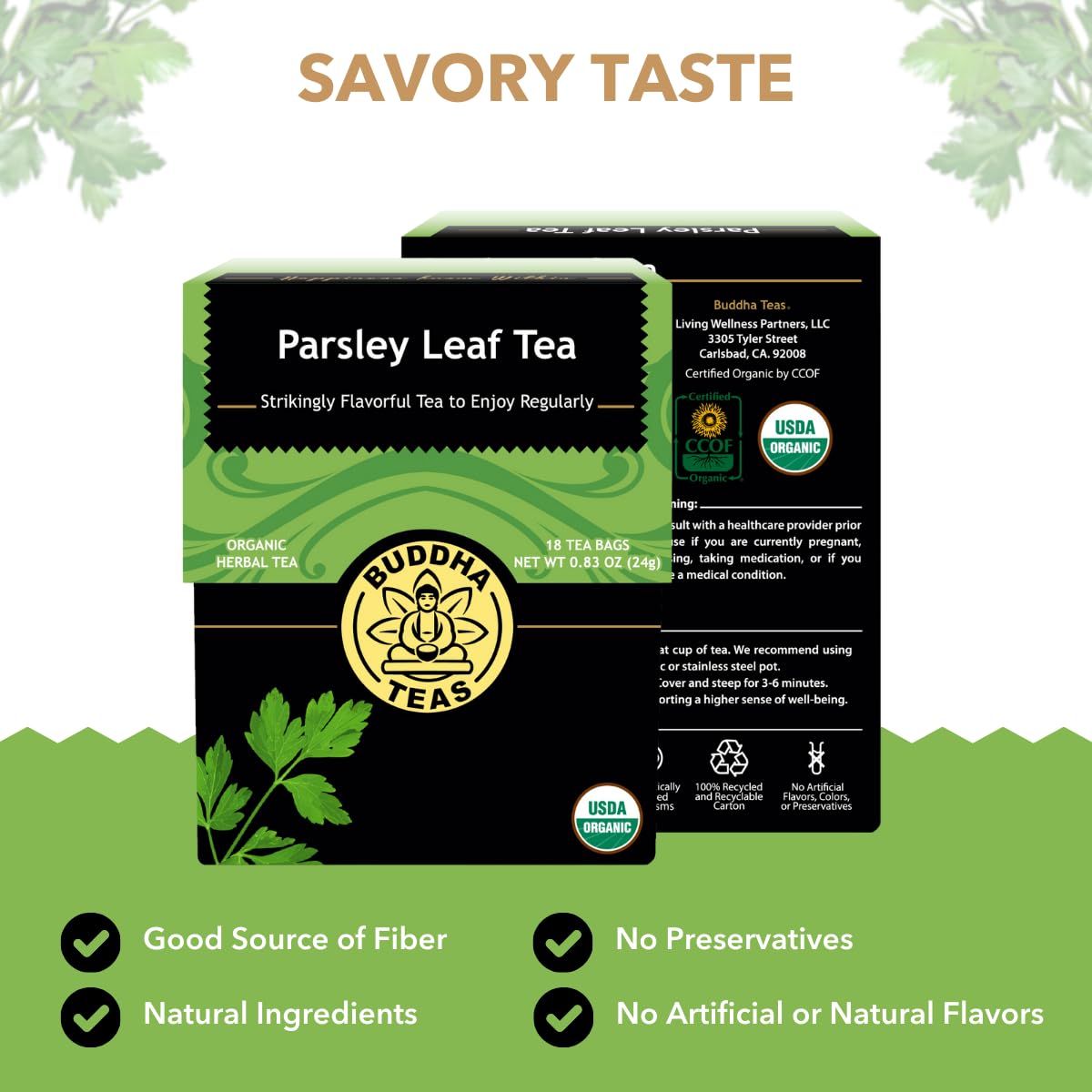 Buddha Teas - Organic Parsley Leaf Tea - Herbal Tea - For Health & Wellbeing - With Antioxidants & Minerals - Clean Ingredients - Caffeine Free - OU