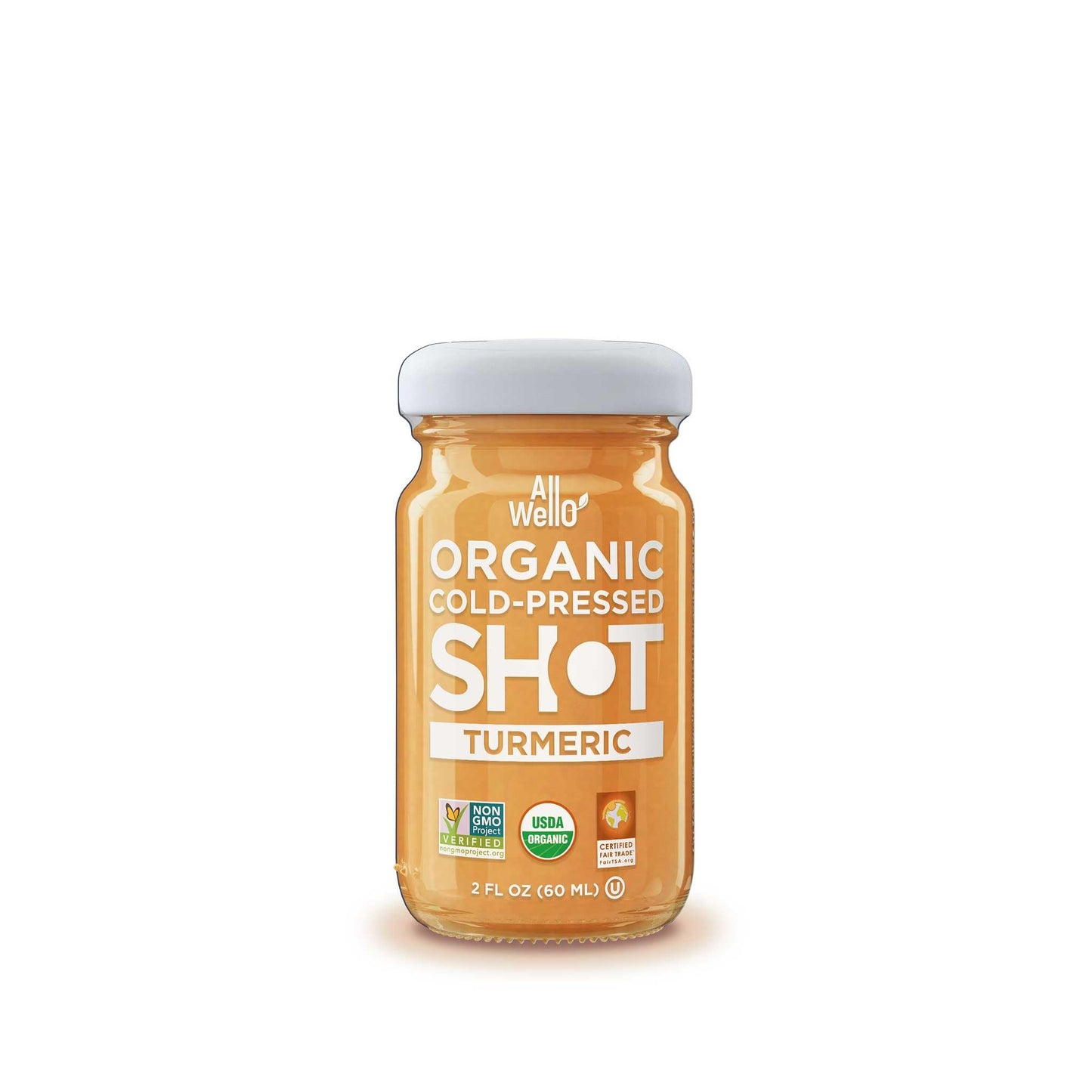 ALLWELLO Organic Turmeric Shot Certified Organic & Non-GMO Project Verified 2Fl Oz Each (6 Pack / 12Fl Oz Total)