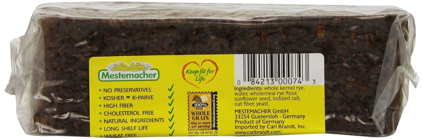 Mestemacher Natural Sunflower Seed Bread, 17.6 oz, German Whole Grain Bread with Sunflower Seeds,High Fiber, Non-GMO, Ready to Eat, Long Shelf Life
