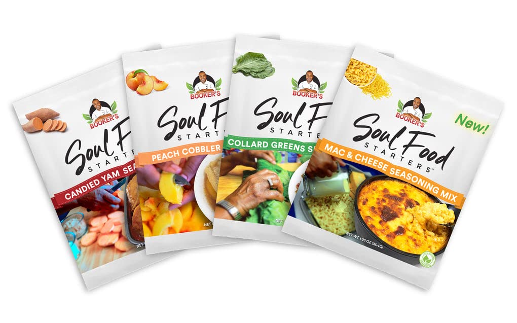 Soul Food Starters Sampler - Peach Cobbler, Yams, Collard Greens, Mac & Cheese Mixes