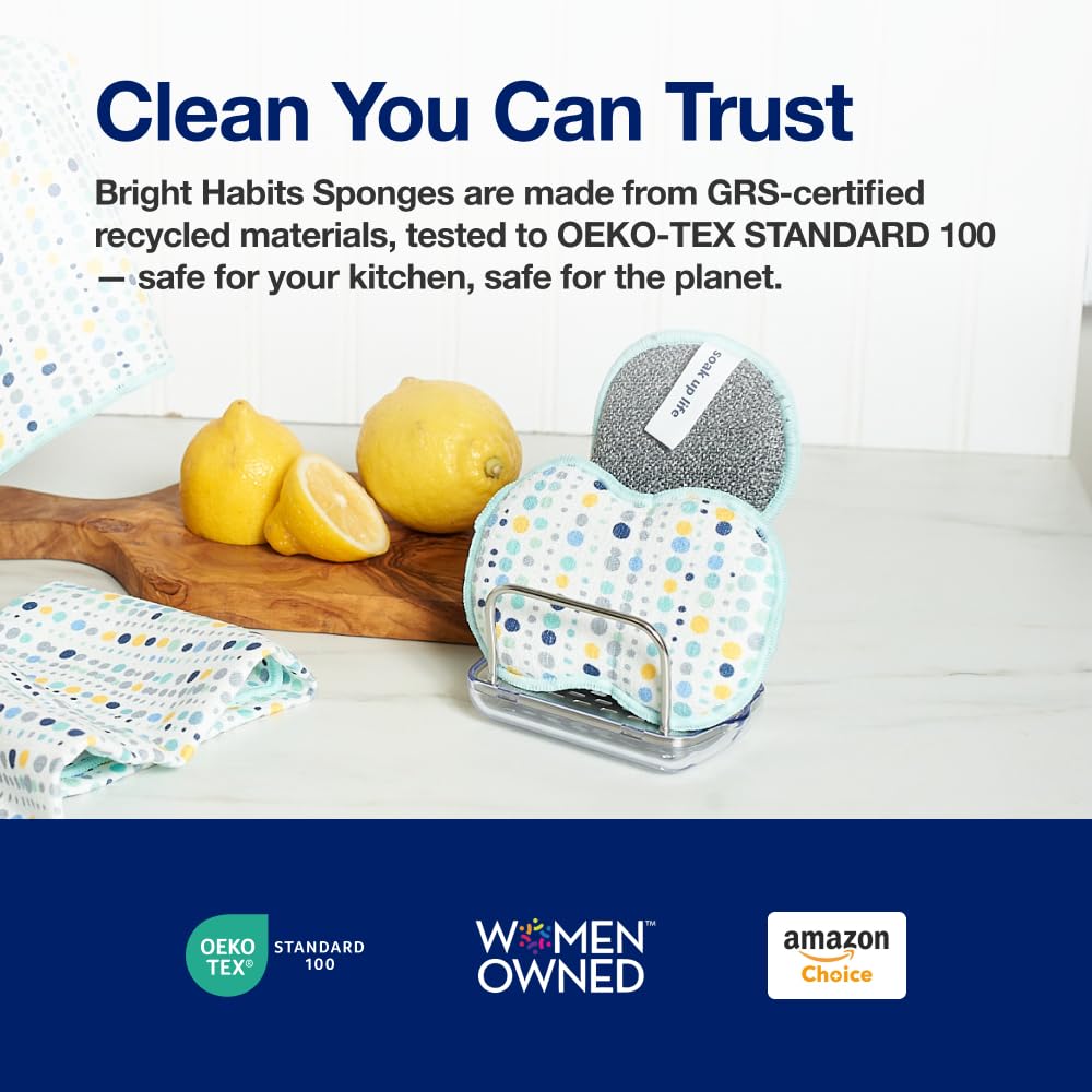Bright Habits Sponge Set in Jolie Taupe, 6 Pack Super Absorbent Washable Reusable Cleaning Sponges Made from Recycled Materials, Durable Eco Friendly