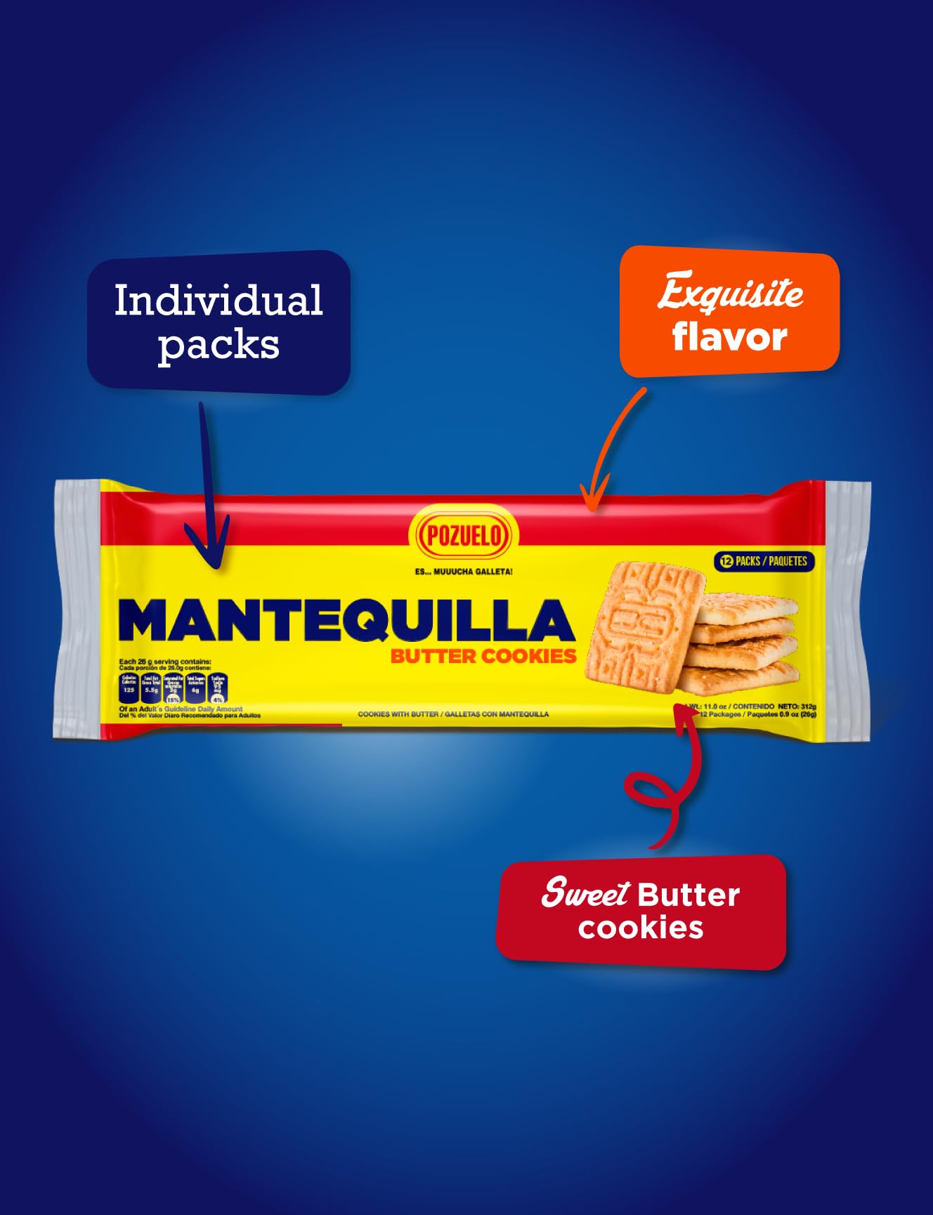 Pozuelo Mantequilla Butter Cookies | Made with Real Butter | Great with Coffee | 11.0 OZ (Pack of 3)