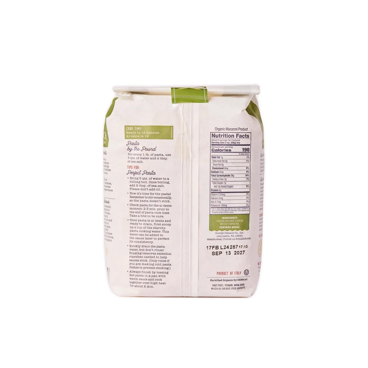 DeLallo Organic Shellbow Pasta, Unique Shell Shape, Vegan, Kosher, Non-GMO, Made in Italy with 100% Durum Wheat Semolina, Bronze Cut, 16 oz Bag, (4
