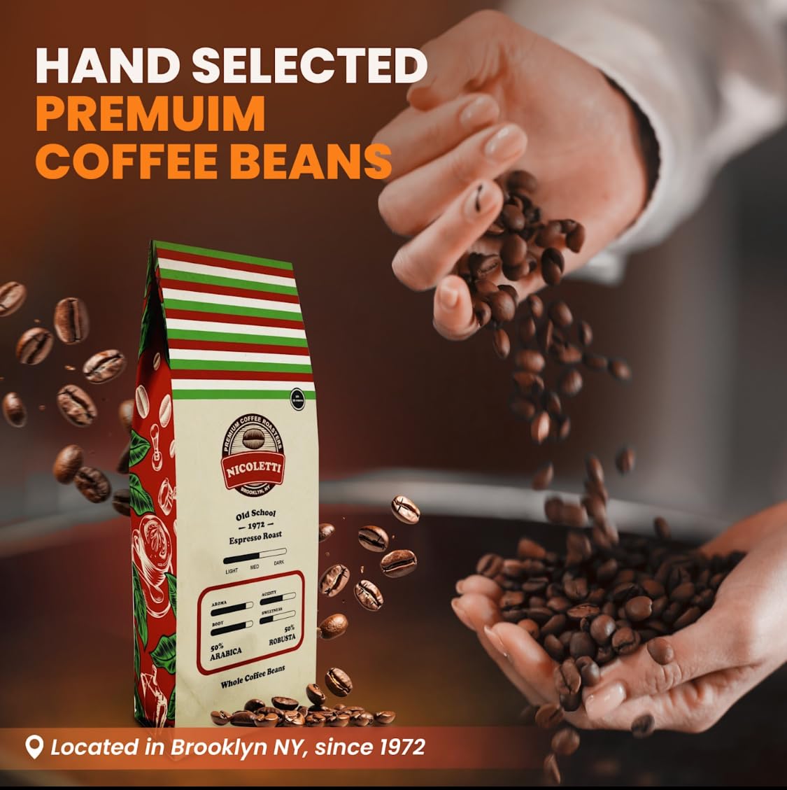 Nicoletti “Old School 1972” Espresso Roast [Whole Beans 2lb] Made in Brooklyn NY Since 1972 (Fresh Roasted Espresso with Date Stamp)