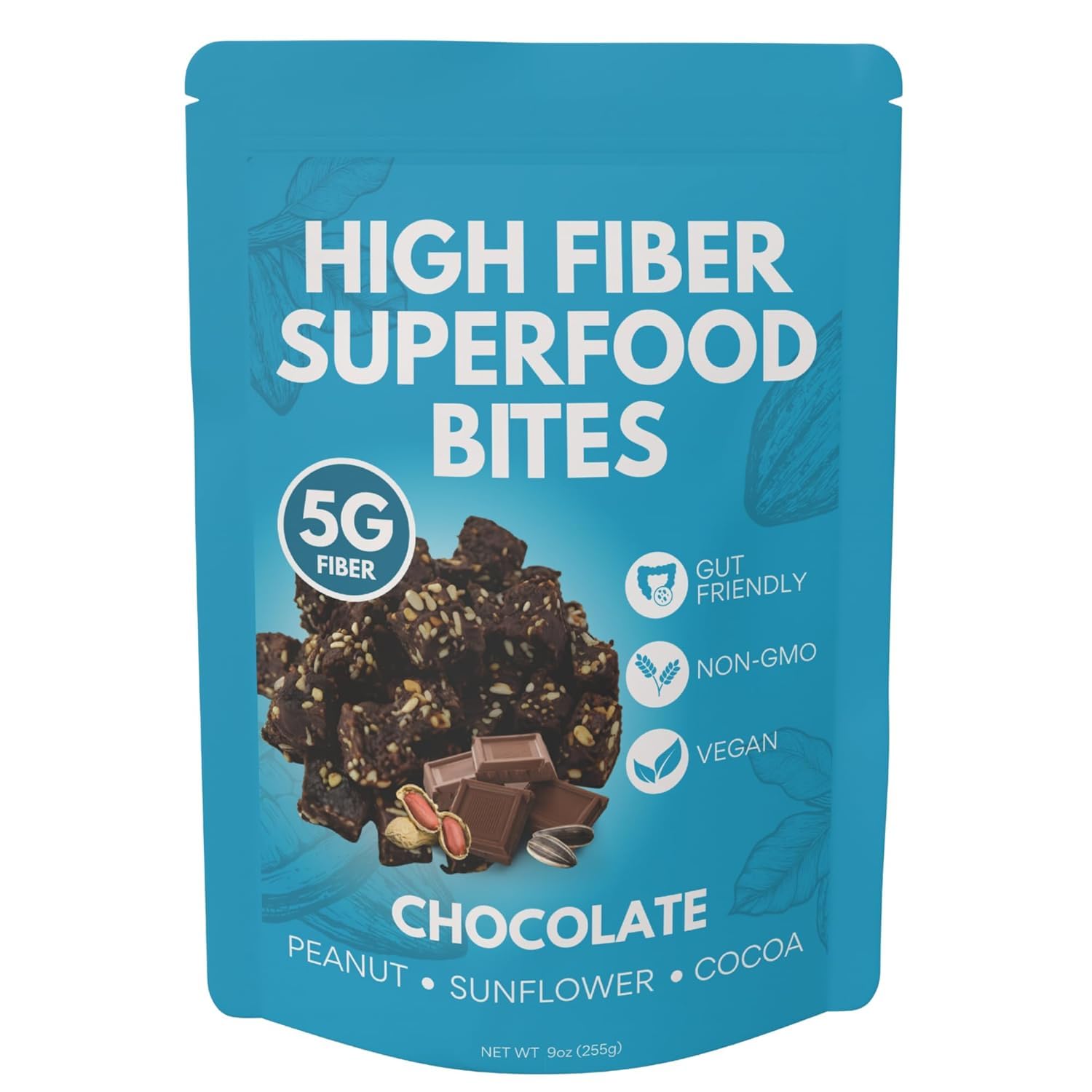 High Fiber Superfood Bites Sample Pack, 5g Clean Fiber Snack for Adults, Peanut, Cocoa & Date Flavors, No Added Sugar, Vegan High Fiber Snack