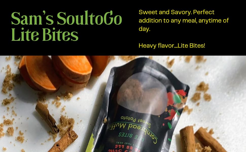 Sam's Soul to Go Lite Bites: Sweet Potato Cornbread Muffins 12ct|Vegan|Farm Fresh|Homemade Snack|Organic|Healthy Eats