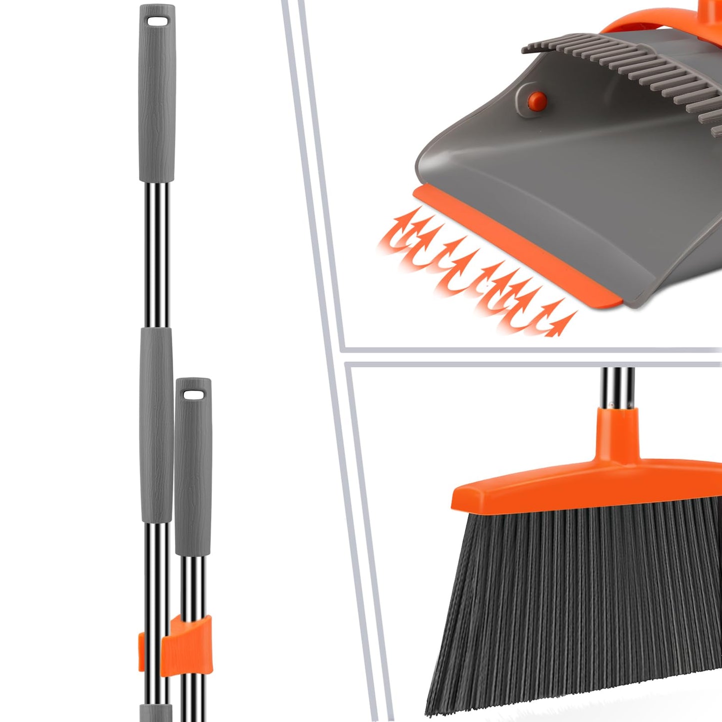 Ivandar Broom and Dustpan Set for Home, Broom and Dustpan Combo for Office, Long Handle Broom with Upright Standing Dust pan,Indoor&Outdoor Sweeping