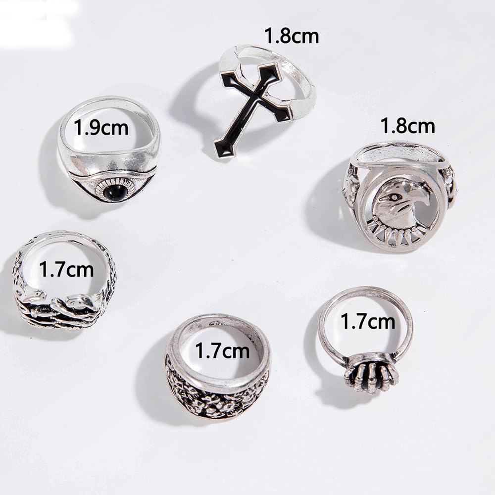 Cross skull ring set of six, eye eagle men's ring set