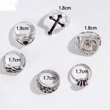 Cross skull ring set of six, eye eagle men's ring set