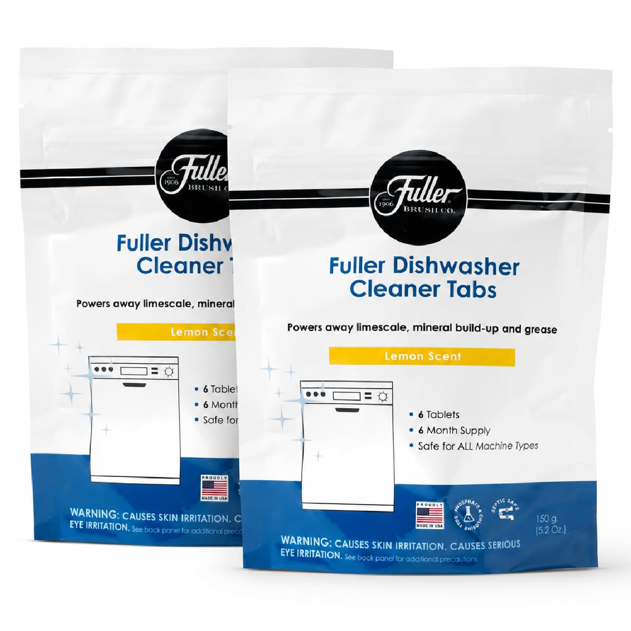 Fuller Dishwasher Cleaner Tabs - Lemon Scent - Eliminates Limescale, Grease & Odors - Septic Safe, Compatible with All Dishwasher Types - (Pack of 2)