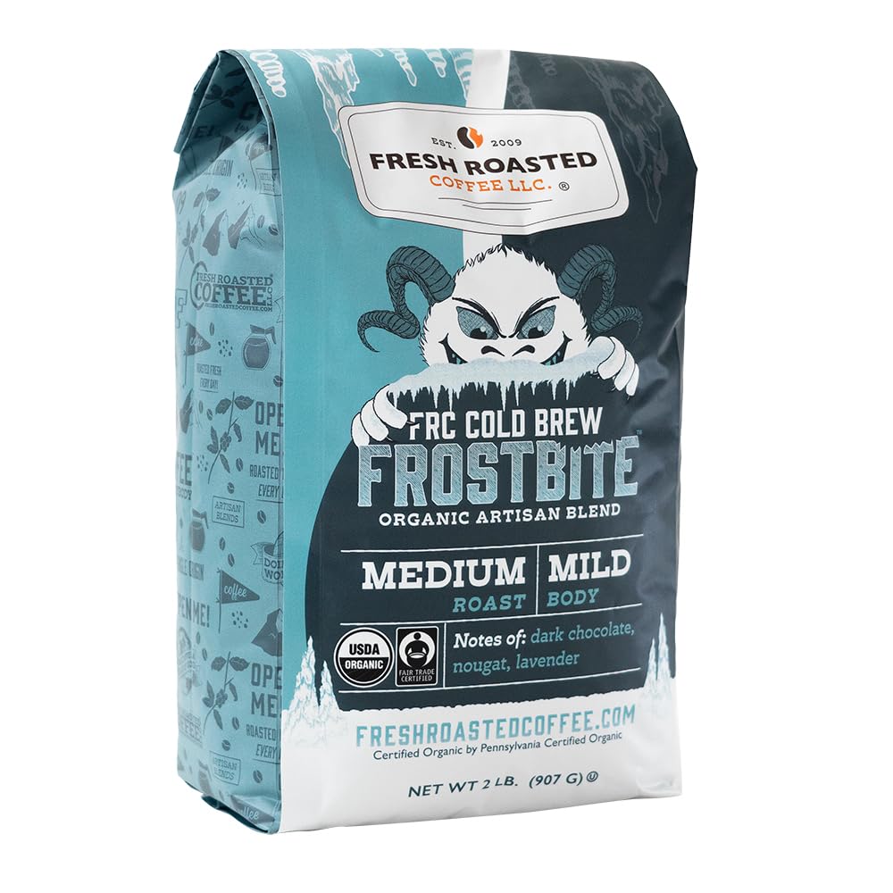 Fresh Roasted Coffee, Organic Frostbite Cold Brew Coarse Ground Coffee, Medium Roast, USDA Organic, 3rd Party Tested for Mold, Mycotoxin & Pesticides
