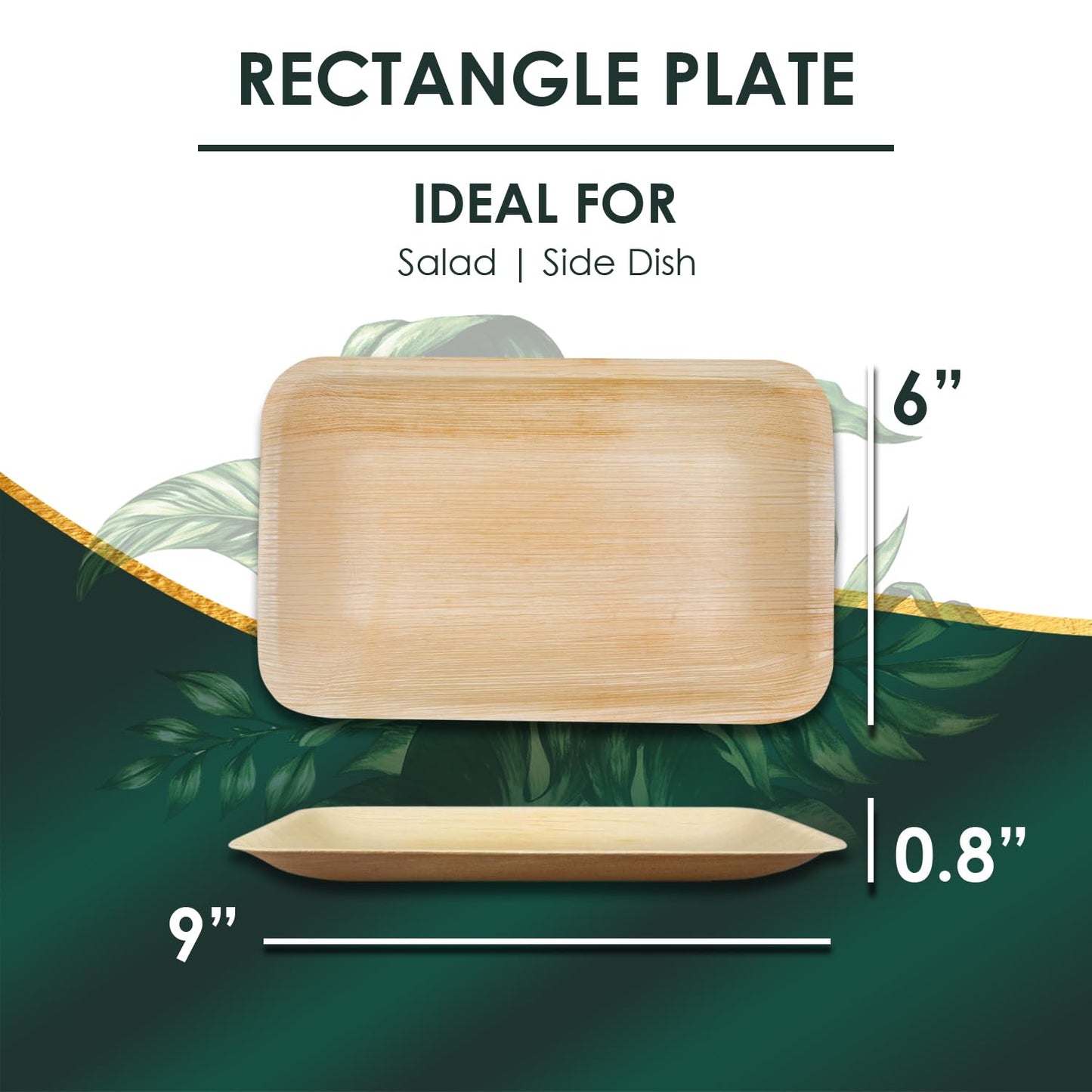 Planet Pantry Disposable 9"x6" Rectangle Plates (25 pcs) | Compostable Wooden Bamboo Plates | for Party, Wedding, Charcuterie Cheese Board |