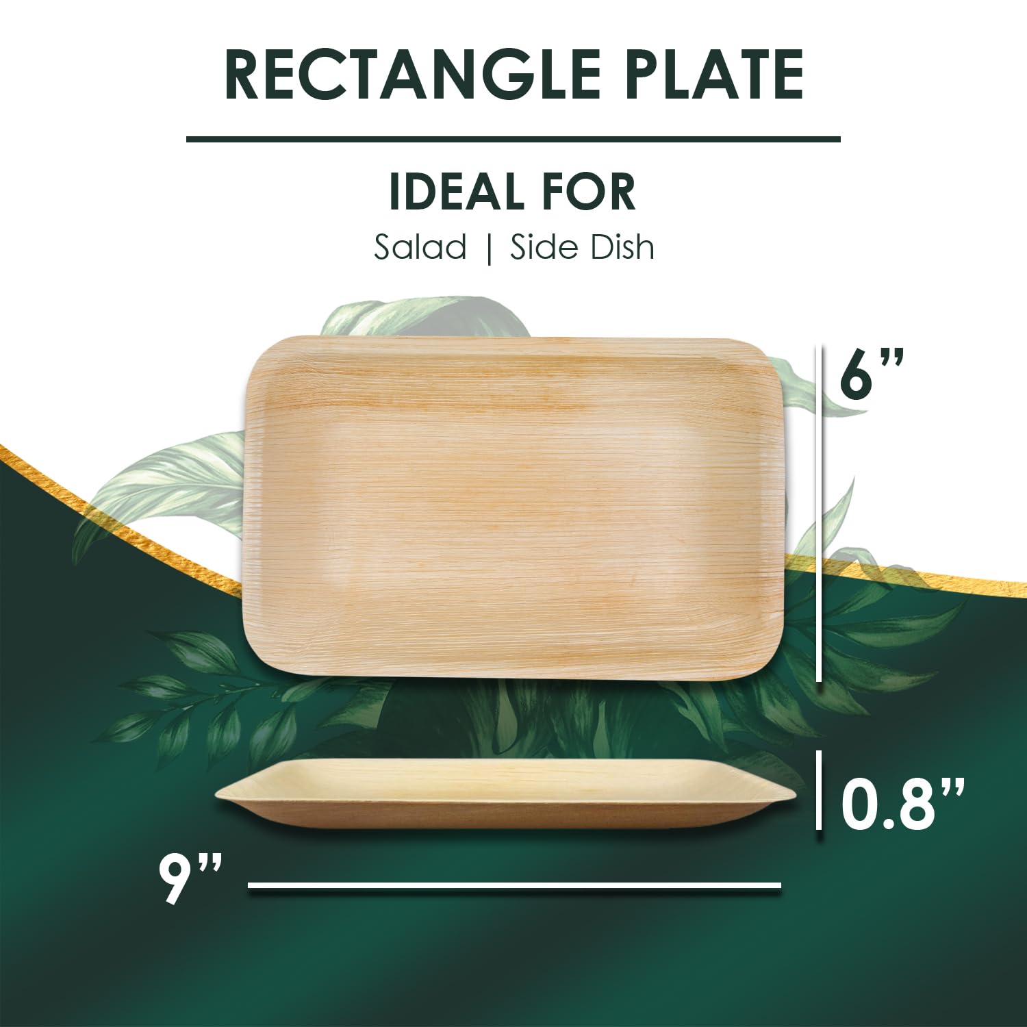 Planet Pantry Disposable 9"x6" Rectangle Plates (25 pcs) | Compostable Wooden Bamboo Plates | for Party, Wedding, Charcuterie Cheese Board |