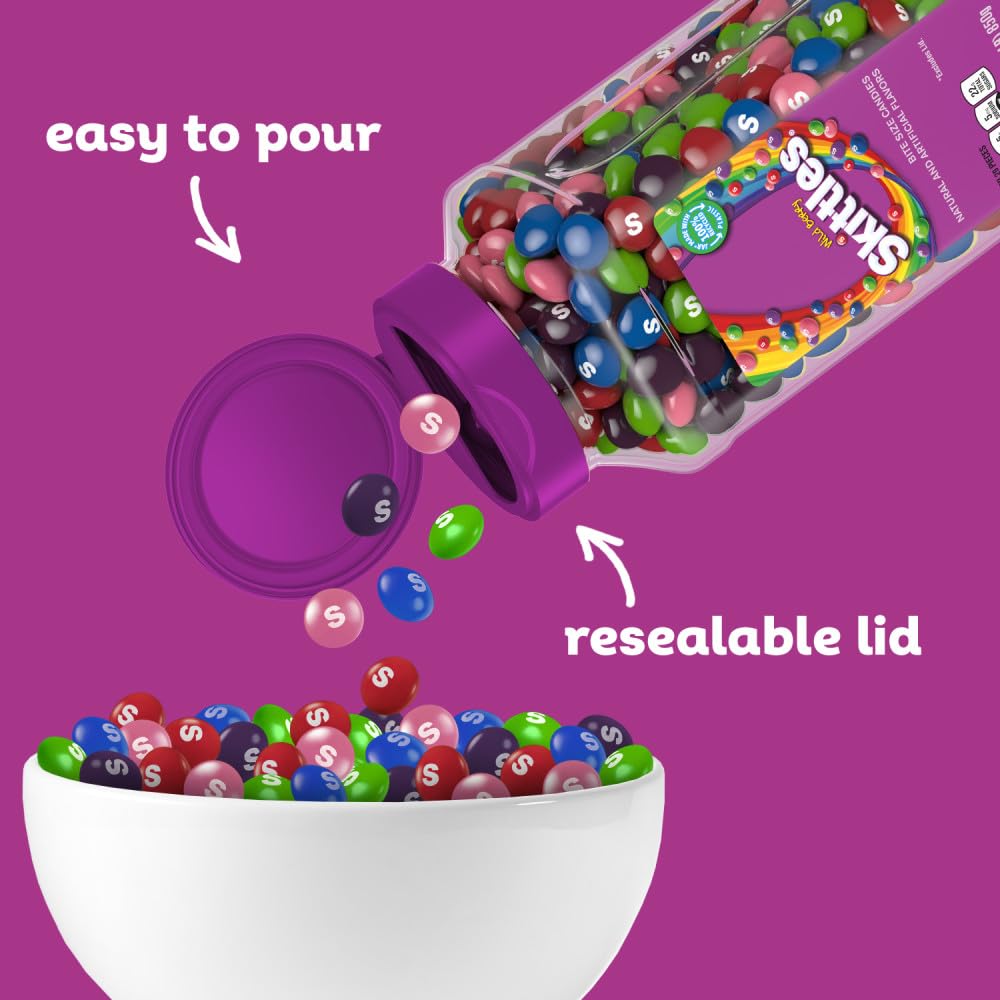 SKITTLES Wild Berry Chewy Fruity Rainbow Candy For Mid Day Snacking, Road Trips, Gaming & Party Fun, 30 Oz Resealable Bulk Candy Jar