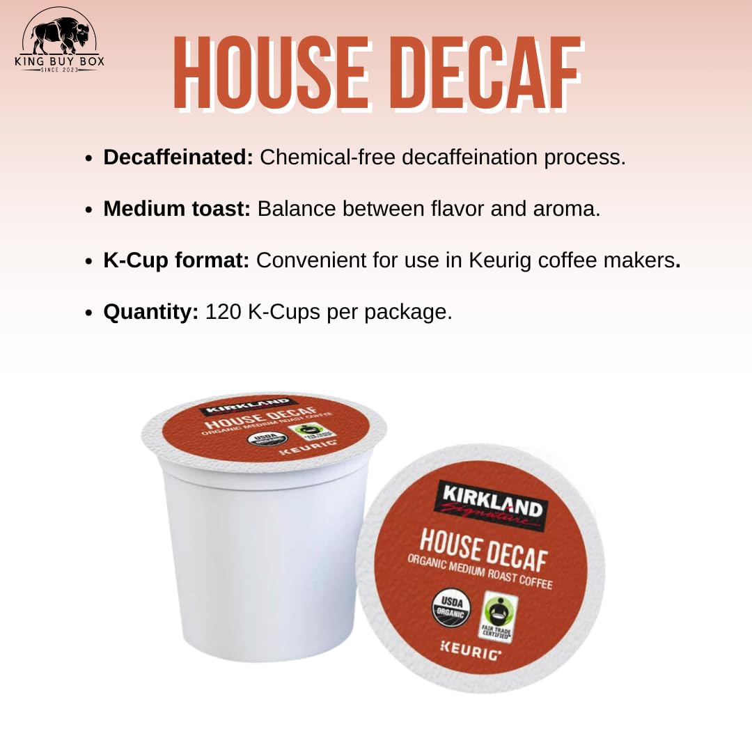 KING BUY BOX Cup 1 PCS Bundle with Organic House Decaf Coffee K-Cups, 120 Count. compatible with Kirkland Signature