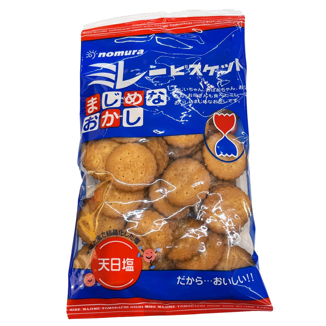 Nomura Irimame Makime Mire Biscuits (4.58oz). Thin retro style wheat cookies from Japan. (TCS-14 L-1) - Pack of 6