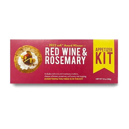 Crackerology Red Wine & Rosemary Gourmet Artisan Snack Kits, 20 Count Crackers Plus Toppings, Easy & Simple Ready-to-Eat, Appetizer For Charcuterie