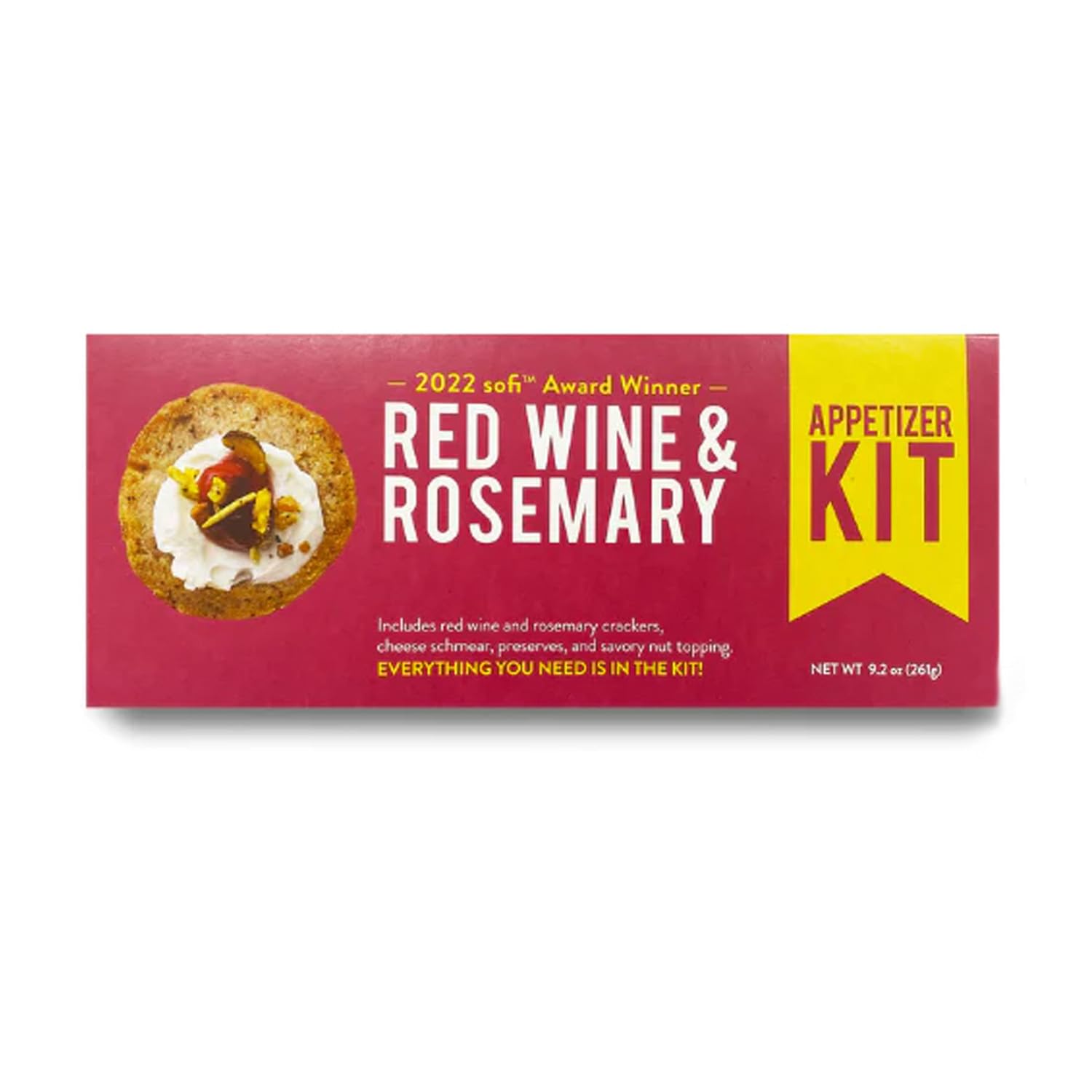 Crackerology Red Wine & Rosemary Gourmet Artisan Snack Kits, 20 Count Crackers Plus Toppings, Easy & Simple Ready-to-Eat, Appetizer For Charcuterie
