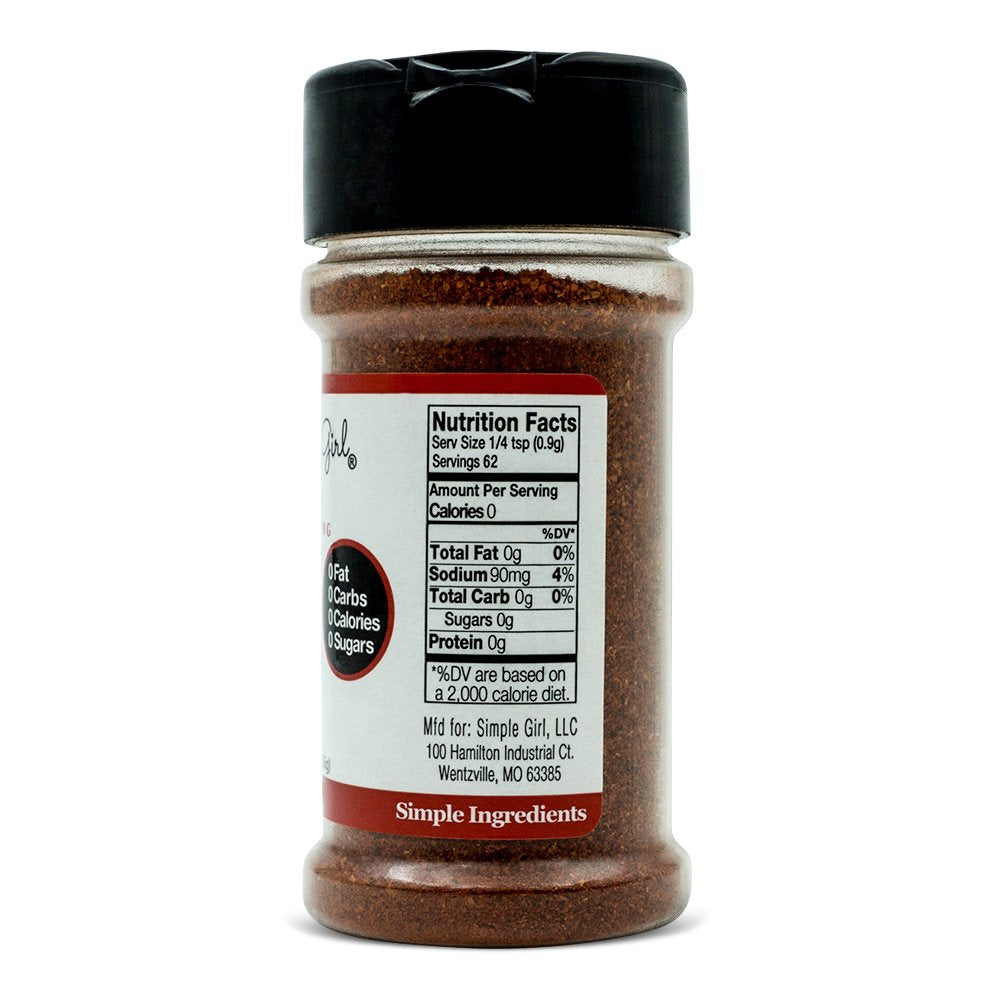 Simple Girl BBQ Seasoning - Sugar Free - Natural Herbs and Spices - Carb Free - Gluten Free - MSG Free - Diabetic Friendly - Compatible With Most Low