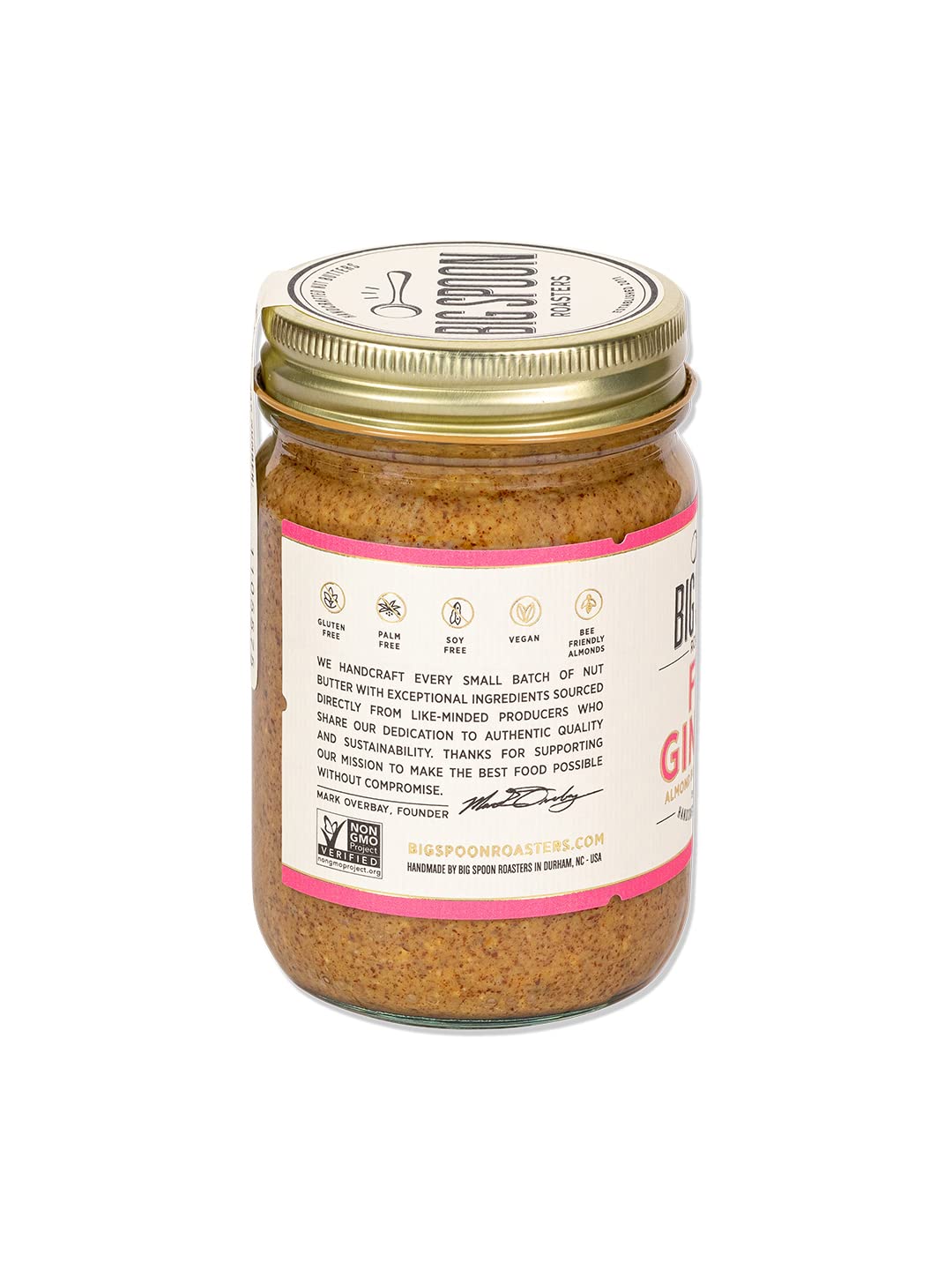 Big Spoon Roasters Fiji Ginger Almond Butter with Sea Salt - Keto Friendly, Low Sugar Almond Butter - Crunchy & Bee-Friendly Almonds - Gourmet, Pure