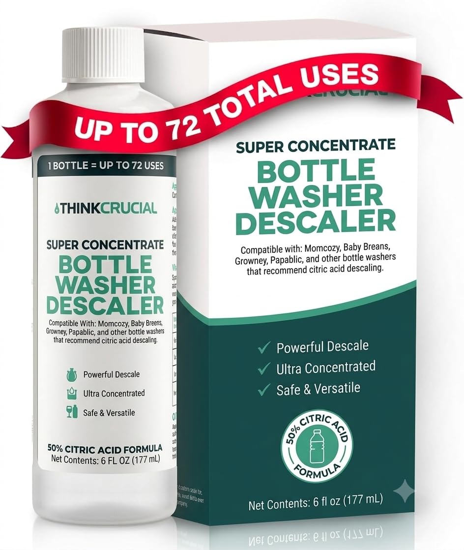Think Crucial Super Concentrate Bottle Washer Descaler - 72 Uses - 50% Citric Acid Formula - Liquid Baby Bottle Washer Cleaner - Compatible
