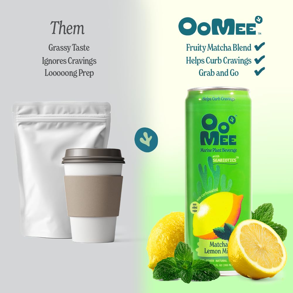 OoMee Fruity Matcha Drink | Lemon & Mint | Fruit?Infused, Plant?Based Vegan Beverage with Sustained Energy, Natural Craving Support, Low-Calorie, No