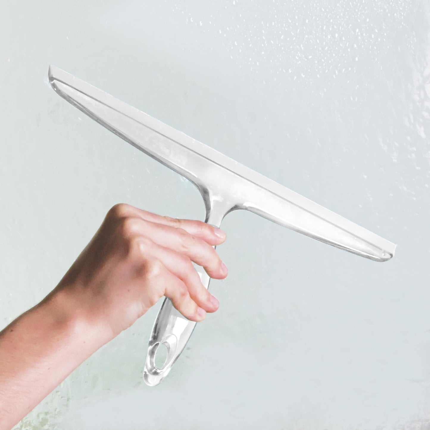 iDesign Plastic Bath Squeegee for Glass with Suction Hook Holder - 12", Clear
