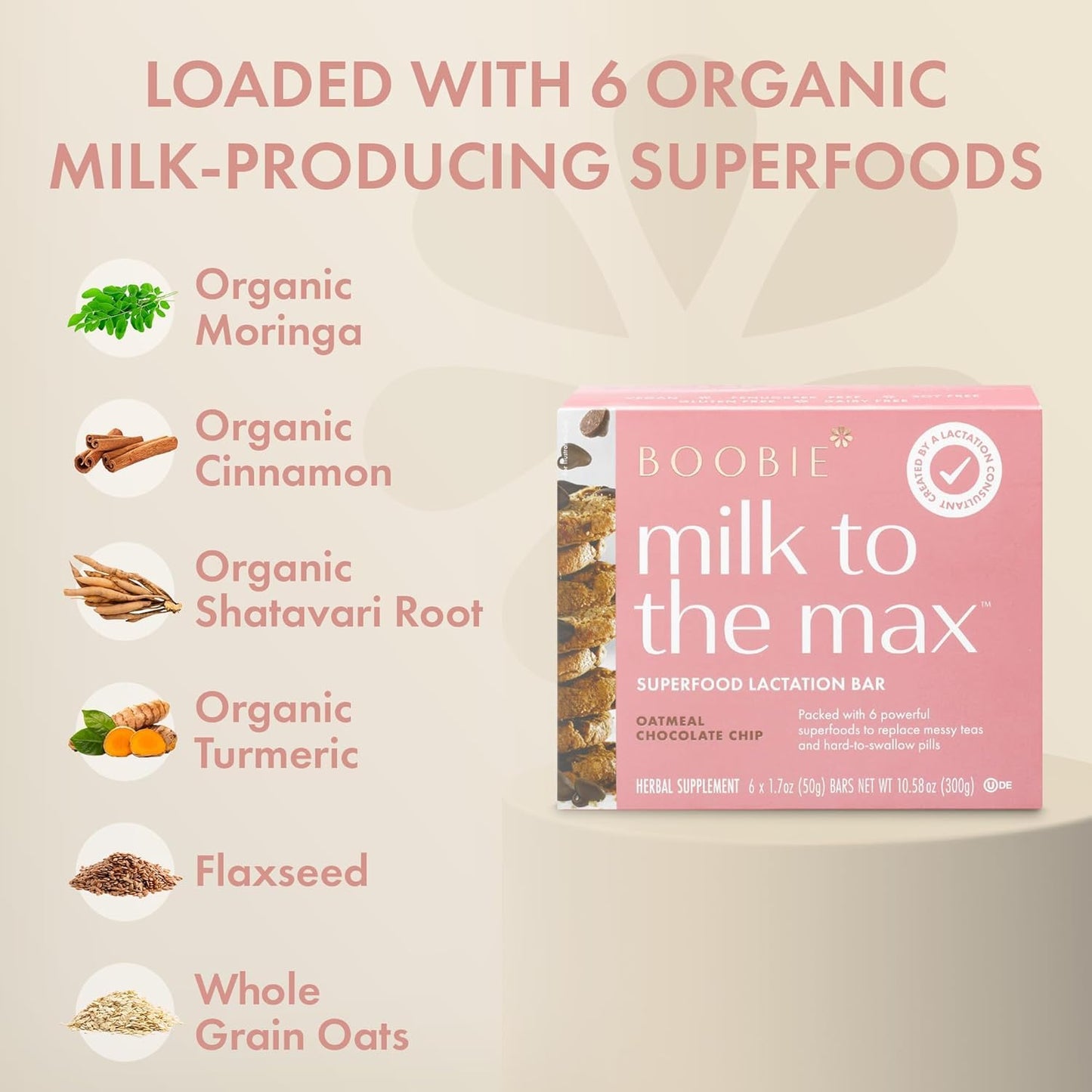 Boobie Superfood Oatmeal Chocolate Chip Cookie Lactation Bar for Breastfeeding Moms to Increase Milk Supply | #1 Selling Lactation Snack Bars | Vegan