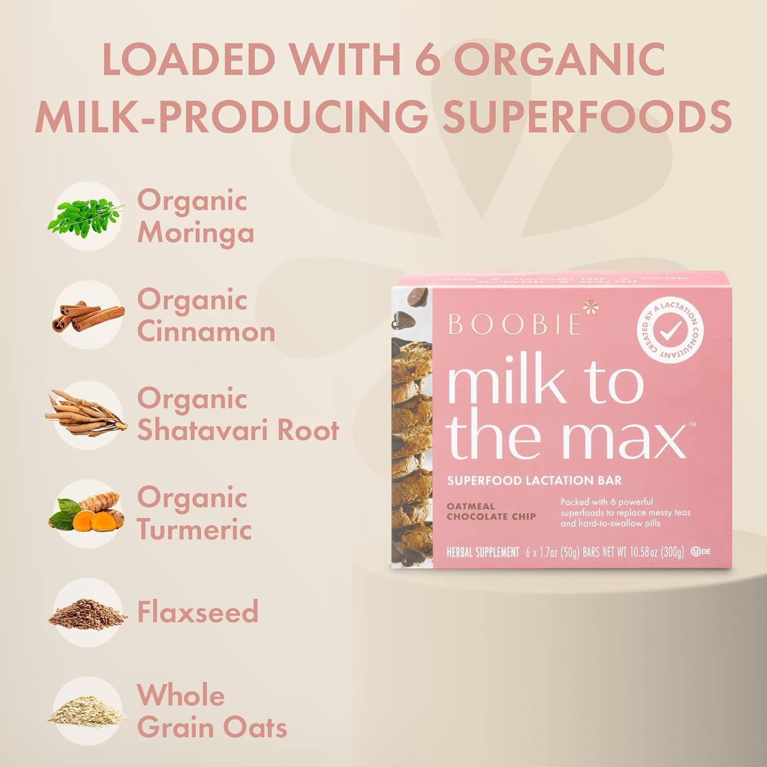 Boobie Superfood Oatmeal Chocolate Chip Cookie Lactation Bar for Breastfeeding Moms to Increase Milk Supply | #1 Selling Lactation Snack Bars | Vegan
