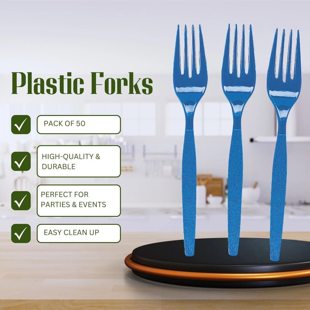 Fun Express - Royal Blue Plastic Forks (50 Pc) - Party Supplies - Solid Tableware - Cutlery - 50 Pieces