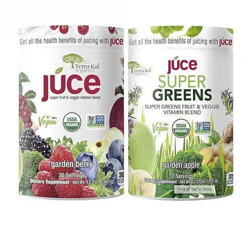 Terra-Kai Organics Juce Super Fruit and Veggie Blend Drink, Garden Apple and Garden Berry Combo, total 60 Servings (Pack 2)