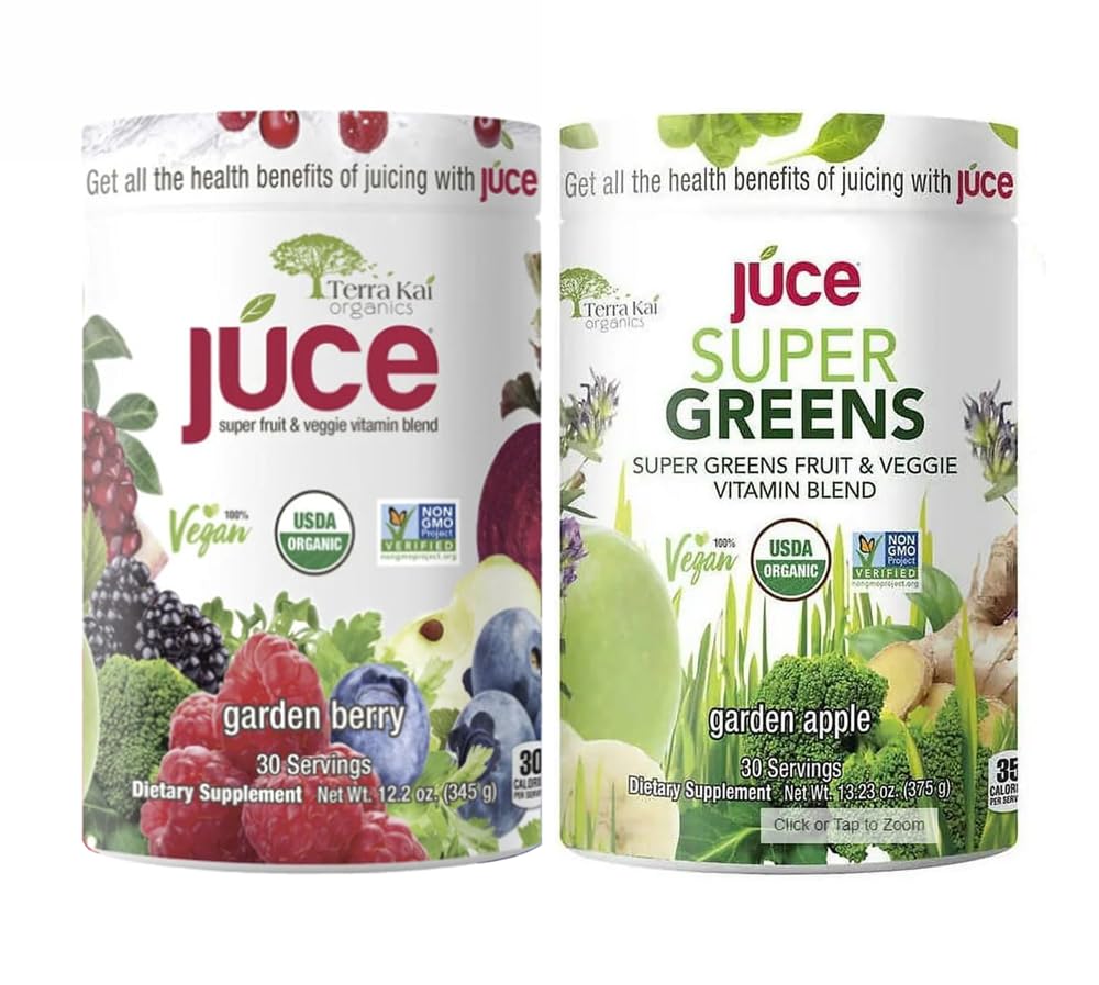 Terra-Kai Organics Juce Super Fruit and Veggie Blend Drink, Garden Apple and Garden Berry Combo, total 60 Servings (Pack 2)