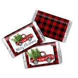 Red Buffalo Plaid Christmas Truck Miniature Chocolate Candy Bar Sticker Wrappers, 45 Wrap Around Labels Sized 1.4" x 2.6" by AmandaCreation, Great