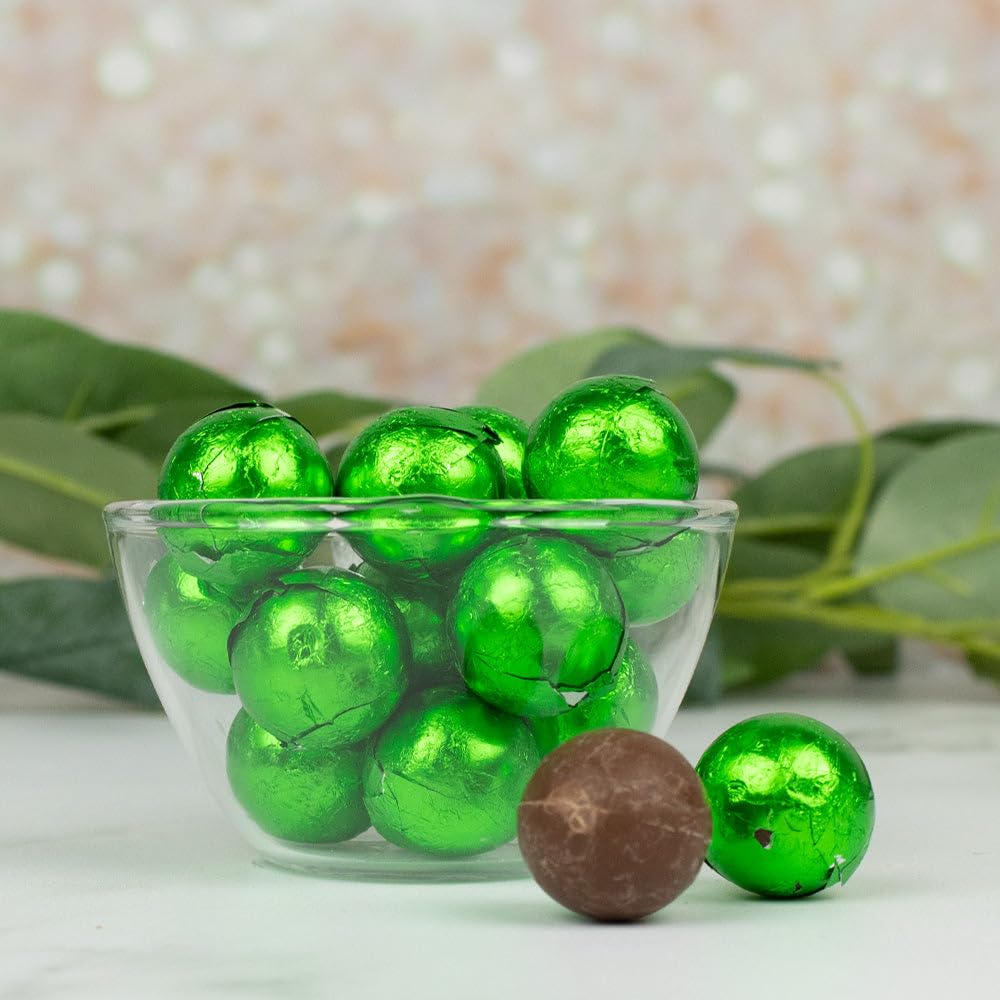 18ct Green Foiled Candy Milk Chocolate Balls - Bulk Individually Foiled Chocolate Balls For Candy Buffets, Favors, Goodie Bags, Parties And Gifts (8oz