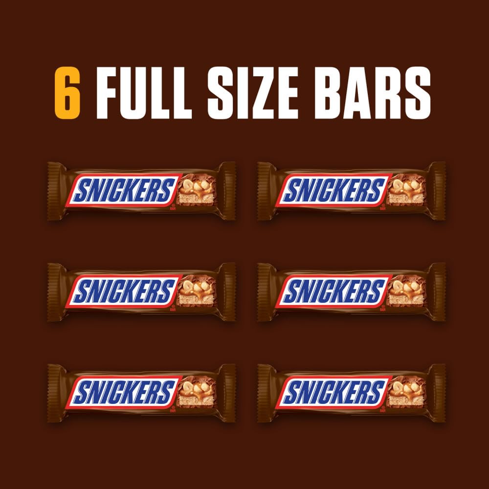 SNICKERS Full Size Chocolate Candy Bars, 11.16oz bag, 6 Bars per bag