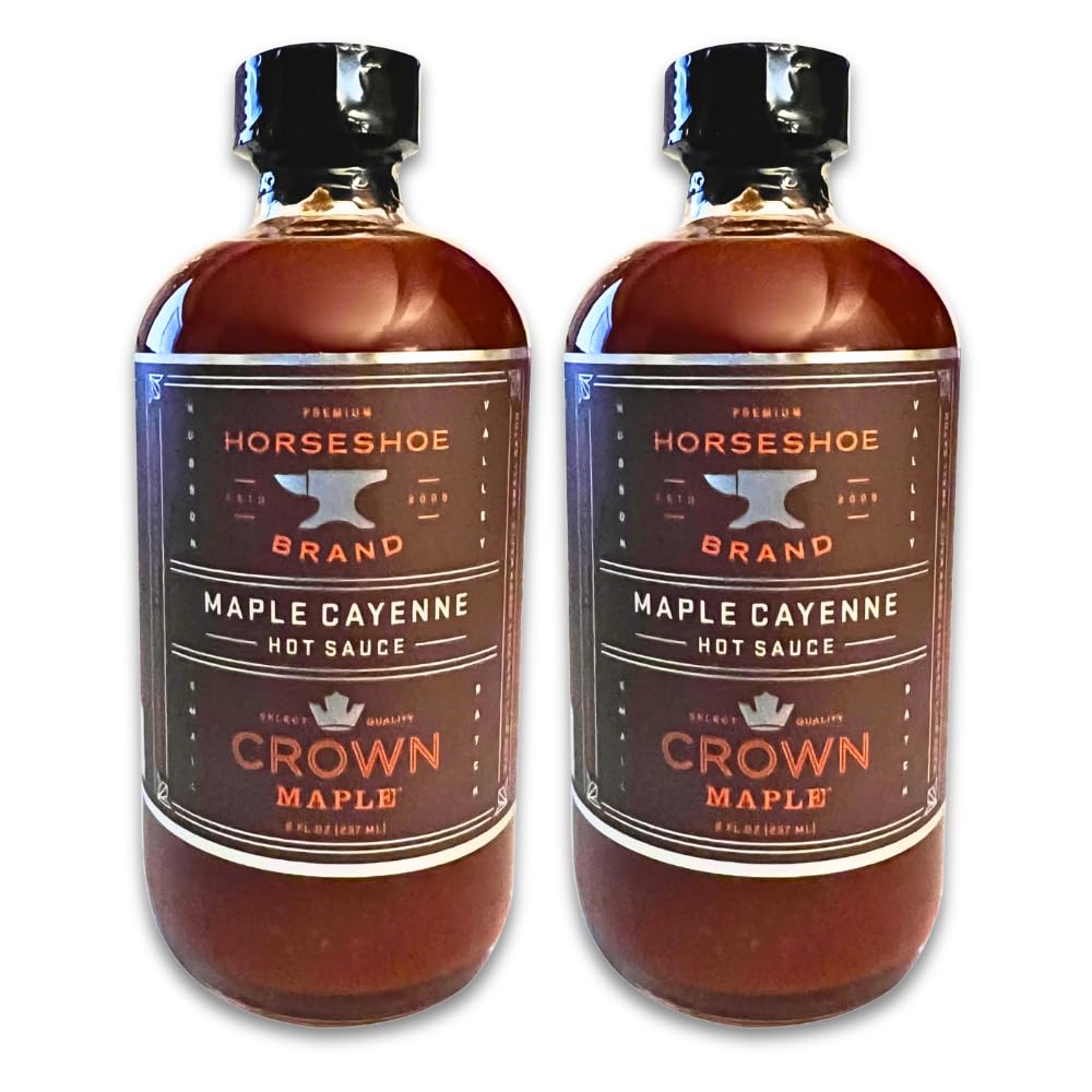 Horseshoe Brand Maple Cayenne Hot Sauce made with Crown Maple Syrup, 8oz Bottle (2 Pack)