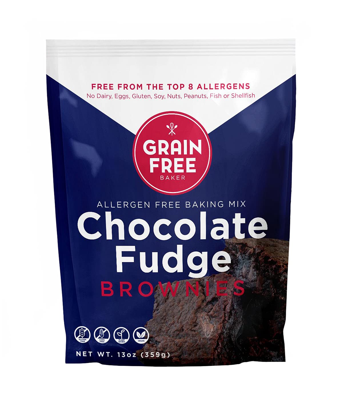 Gluten Free Fudge Brownie Baking Mix by The Grain Free Baker- Vegan & Gluten Free - Low Carb - Top 8 allergen free - Healthy and Natural Ingredients - 13 Oz