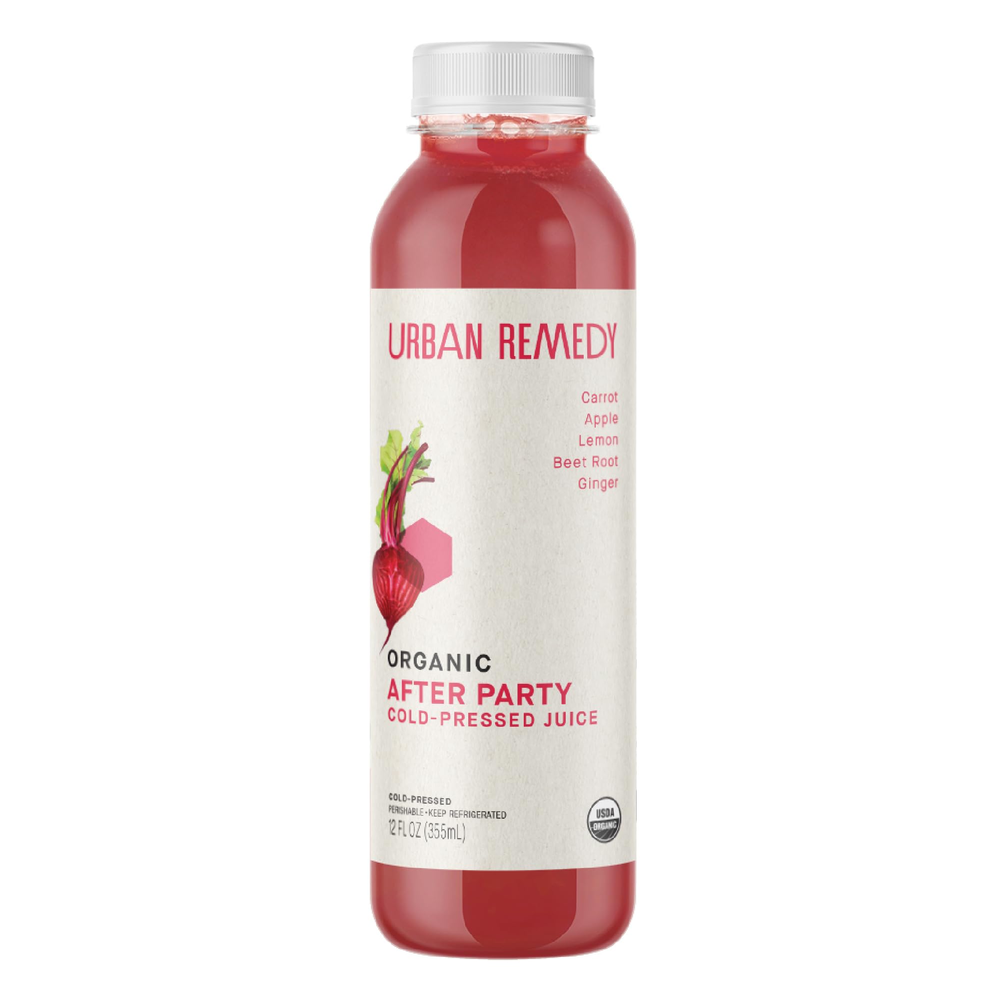 Urban Remedy After Party Organic Juice, Cold-Pressed, 12 fl oz, Carrot, Apple, Lemon, Ginger & Beet Blend, Digestion Support, Revitalizing Fresh